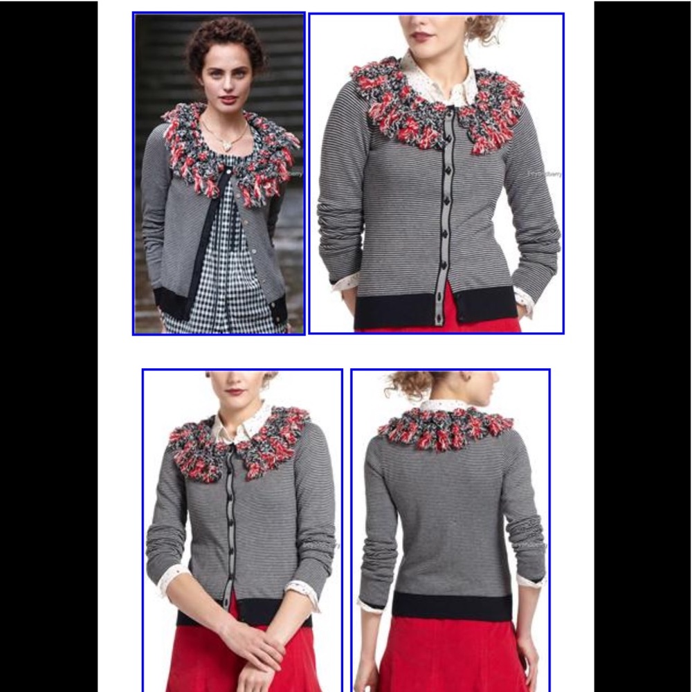 ❤️ ANTHROPOLOGIE; Piled Black/White Stripes w/Pom Poms Cardigan by Karen Nicol S - Picture 15 of 15
